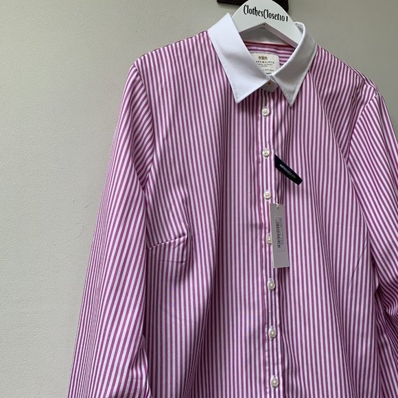 Hawes & Curtis Ladies Shirt Blouse Size 18 Pink Stripe Semi Fitted *NEW* - Picture 4 of 13